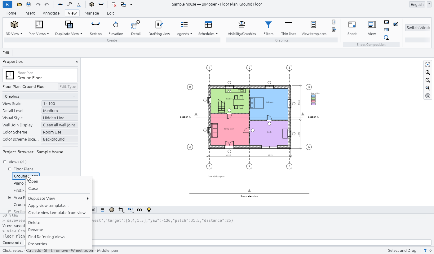 The context menu of a view in the Project Browser